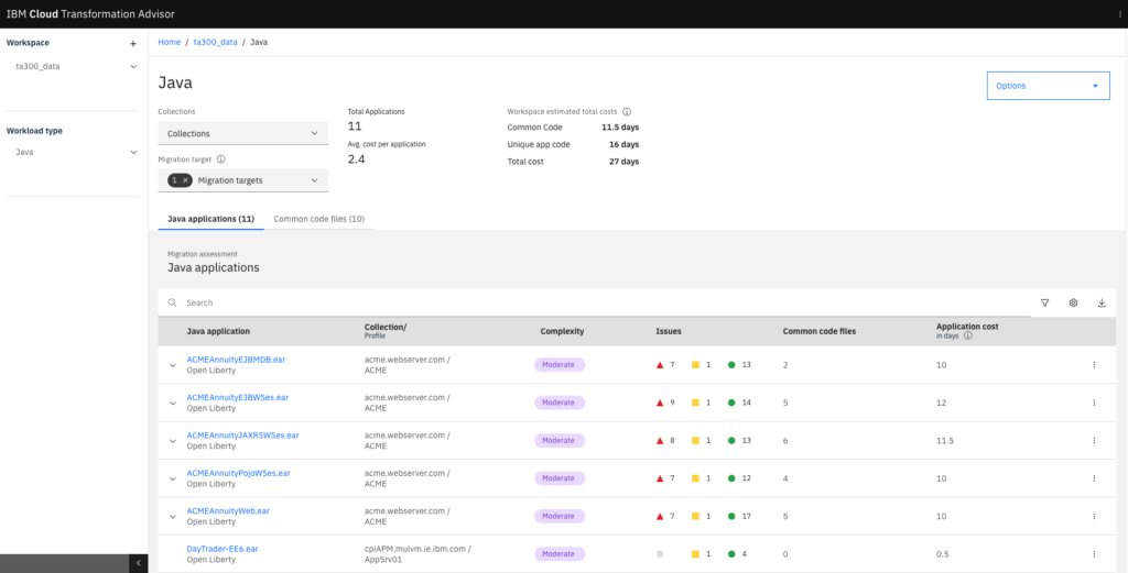 IBM transformationadvisor-screenshot
